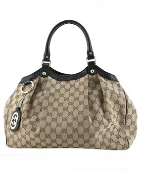 GUCCI GG Sukey Canvas Bag with Brown Leather Handles & Trim GUC GORGEOUS!
